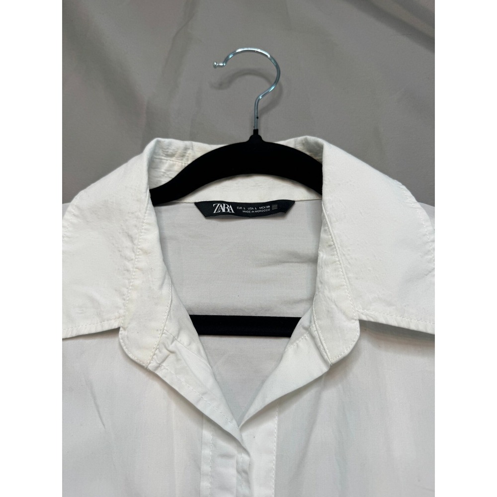 Zara Basic White Oversized Button Down Shirt Long Sleeve Cotton Poplin Large - Picture 5 of 12